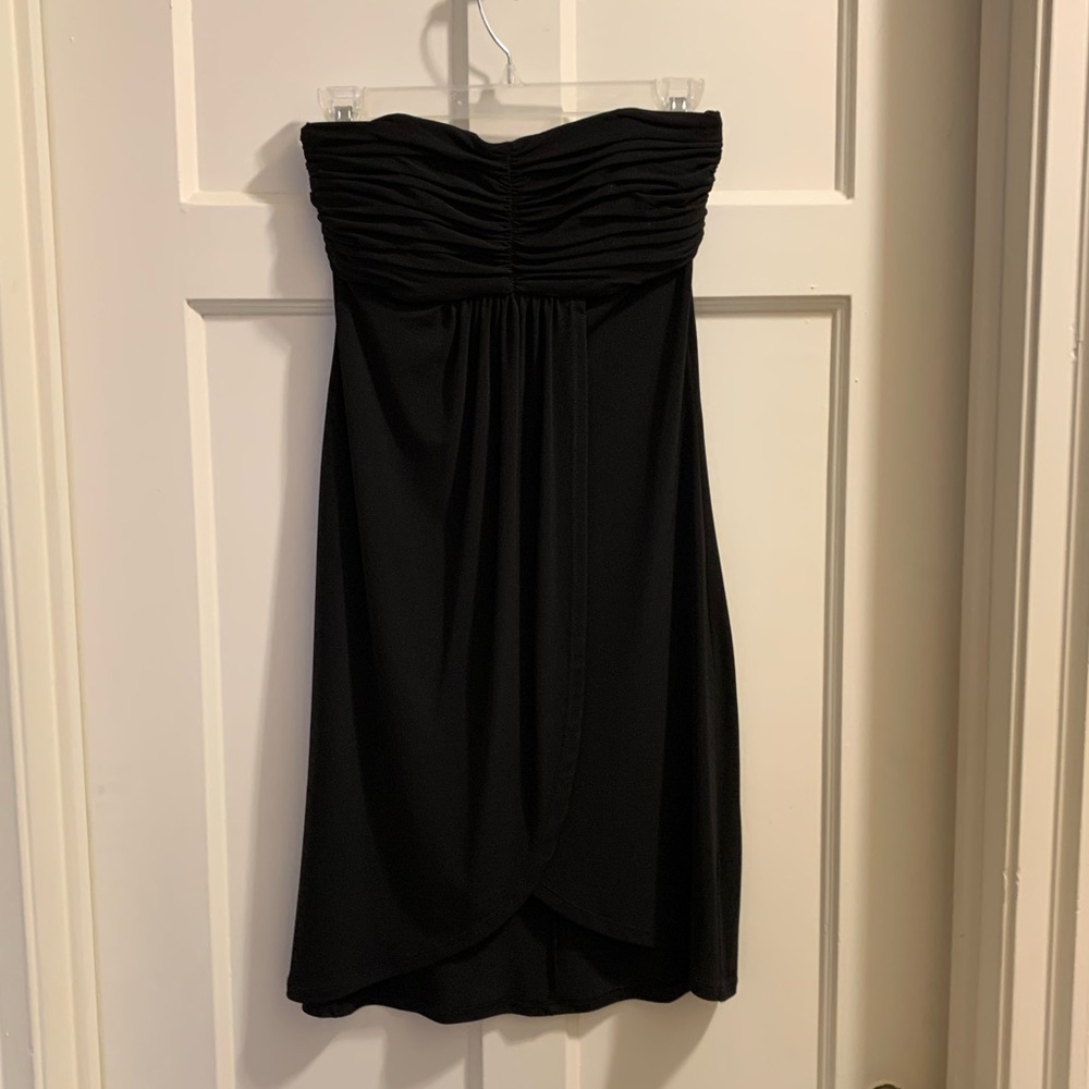 Black strapless mini dress